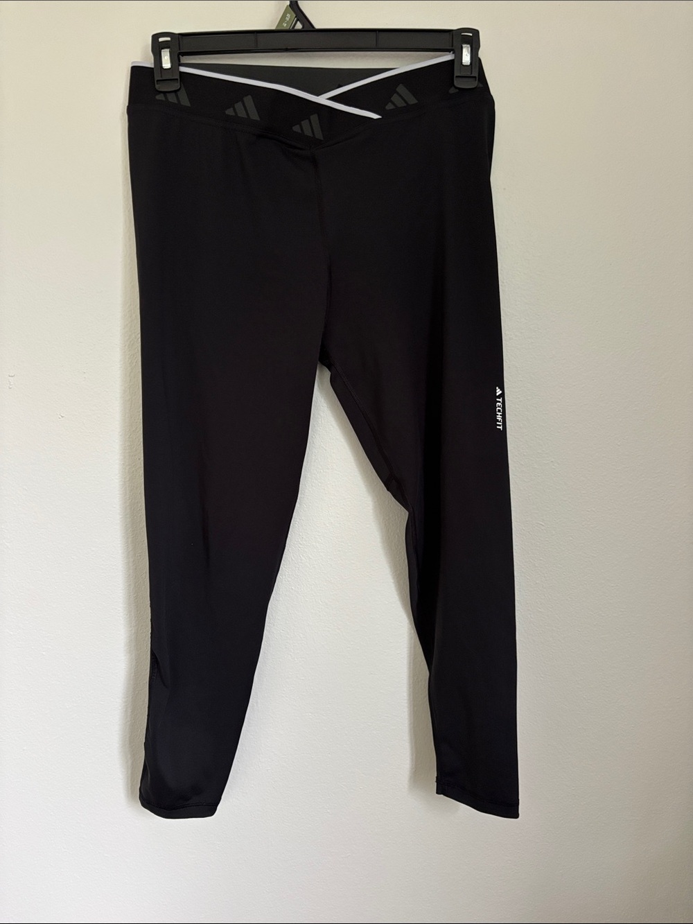 adidas Black Performance Leggings with Crisscross Waistband Detail